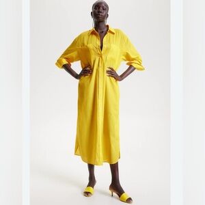hot Bright Yellow Button-Up Midi Dress